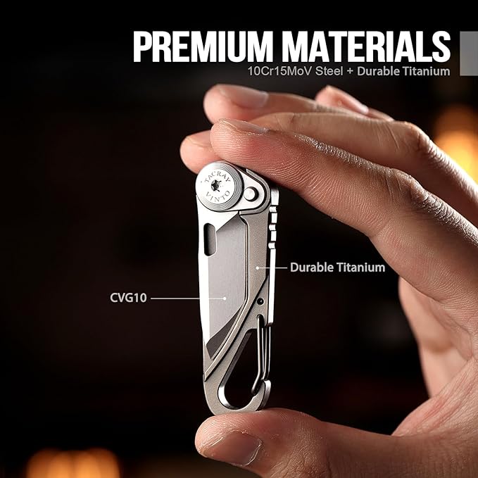TACRAY Vinto 5-in-1 Titanium Small Pocket Knife – Ultra-Light Mini EDC Multitool Utility Knife with Folding Blade, Seatbelt Cutter, Bottle Opener & Screwdriver, Compact Everyday Carry