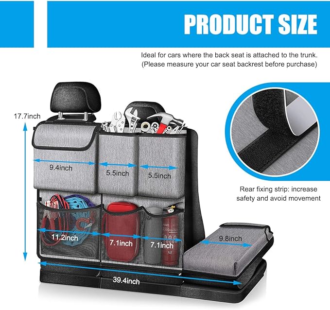 Hanging Car Trunk Organizer, Detachable Seat Back Storage Bag with Lids & 7 Large Pockets, Waterproof Space Saving Cargo Hanging Storage Container for Cars SUVs Vans (Gray)