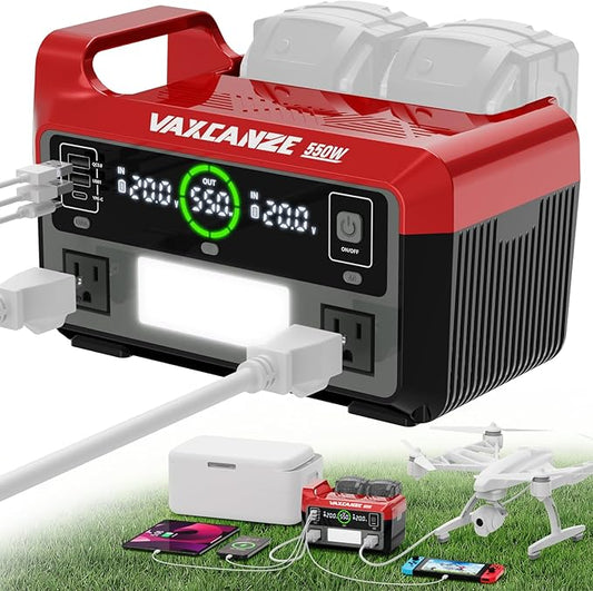 550W Power Inverter for Milwaukee, DC 20V to AC 110V Pure Sine Wave, Portable Power Station with 2 USB Ports & 1 AC Outlet & 1 Type-C Fast Charging, Battery Adapter with LED, Battery Not Included