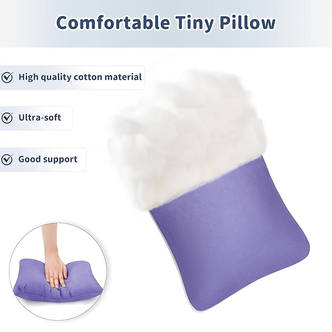 Pro Goleem Small Pillow 11"x7"x2.5" for Camping and Traveling with Name Tag Mini Tiny Pillow for Toddler Sleeping and Chair Car Air Nap Neck Lumbar Knee Rest Pillows, Lavender