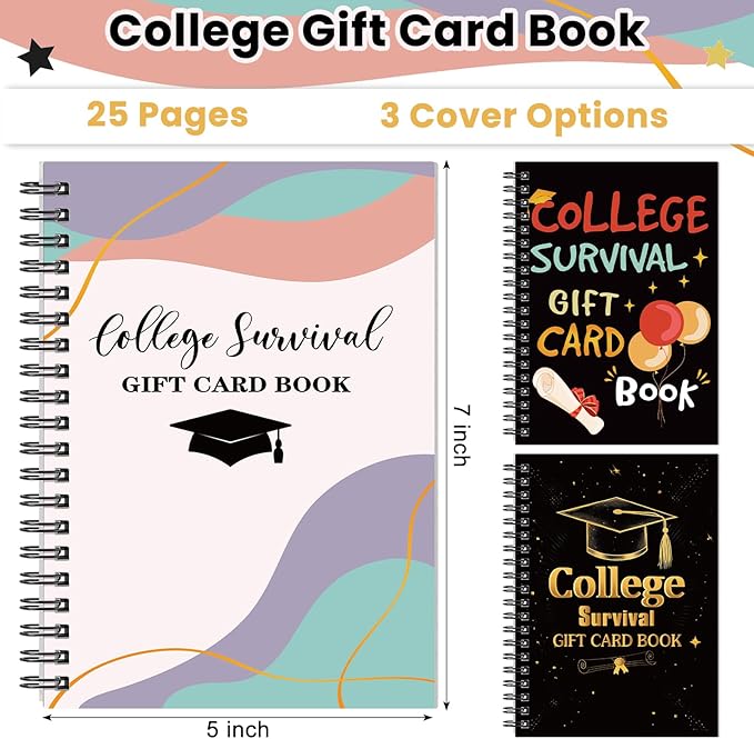Zhanmai College Gift Card Book 7 x 5 Inch Graduation Gift Card Book 2026 College Survival Booklet Organizer Leaving Home High University School Birthday Care Package Cash Holder(Pastel)