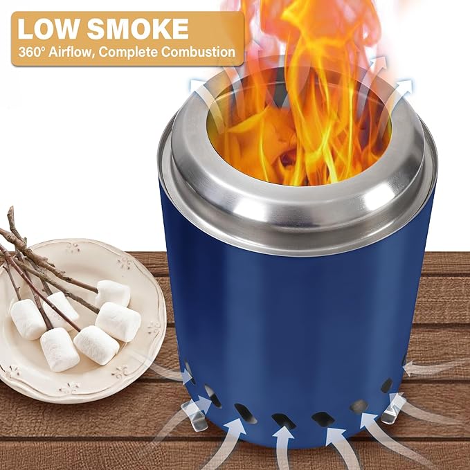 HGD 8.0 x 5.5 Inch Mini Fire Pit, Small Tabletop Fire Pit, Smokeless Table Top Firepit for Patio, Indoor Outdoor with Carry Bag, Fueled by Pellets or Wood, Stainless Steel, Blue