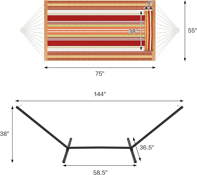 Homgava Two Person Hammock with Stand for Outside Heavy Duty, Outdoor Patio Hammock with Portable Steel Stand, Large Double Hammocks,480lbs Capacity.(Red)
