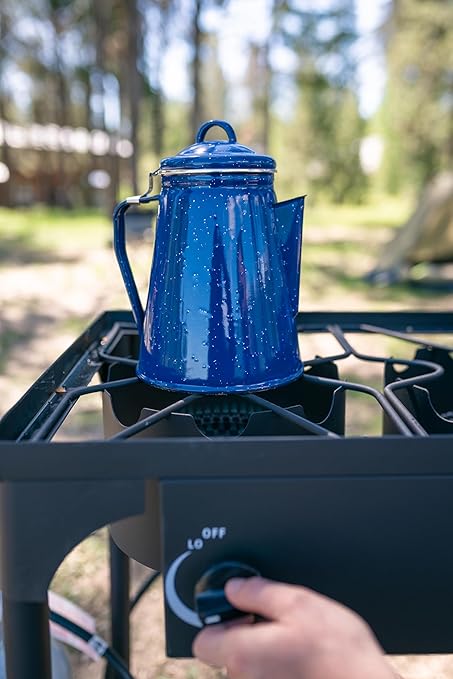 Stansport Enamel Percolator Coffee Pot & 4 Mug Set (11230),Blue