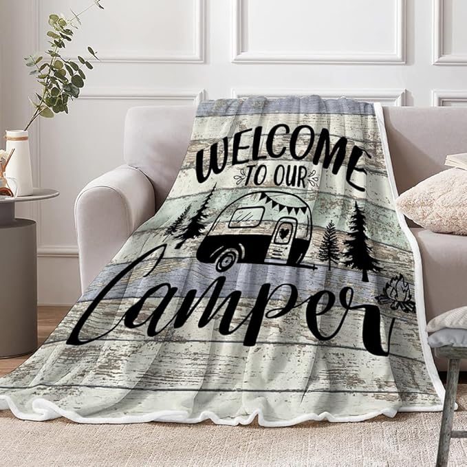 Camper Blanket, Camping Lovers Gift Ideas for Men or Woman, Campsite Outdoors RV Travel Hiking Sofa Couch Throw Blanket,Super Soft Flannel Blankets Gifts for Bed Camper Outdoor 50"x60"