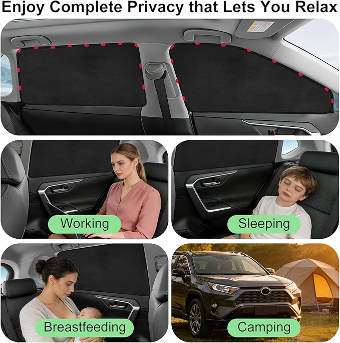 Side Window Sunshades for 2019-2024 Toyota RAV4, Suede Fabric Window Covers for Privacy Car, Custom Fit Without Steel Rings, UV & Heat Protection Magnetic Installation (4 Pack)