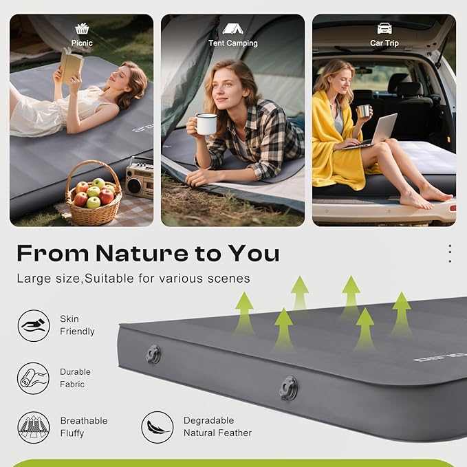 Self-Inflating Sleeping Pad with Portable Electric Air Pump, 4in Thick Memory Foam Camping Mattress for Tent Cot & Car Travel, Fast Inflate & Deflate Camping Pad, Gray