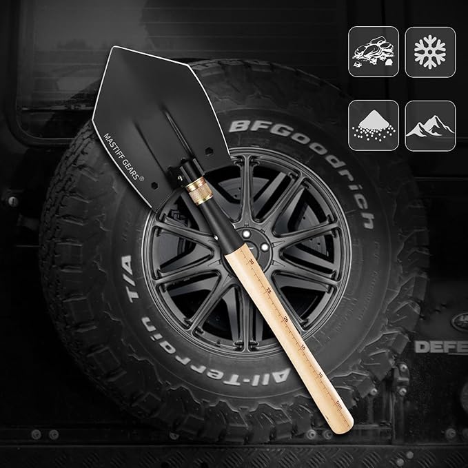 MASTIFF GEARS WWII M38 Military Style Folding Shovel - 1050 Steel, Nordic Beechwood Handle, Axe/Hammer, MOLLE Sheath for Camping Emergency (Berserker's Fist)
