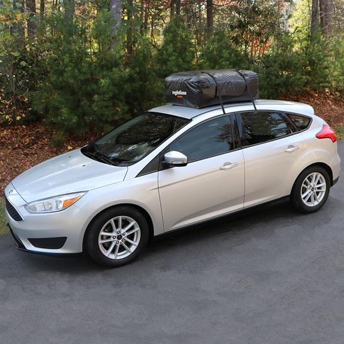 Rightline Gear Ace Jr Weatherproof Rooftop Cargo Carrier for Top of Vehicle, Attaches With or Without Roof Rack, 10 Cubic Feet, Black