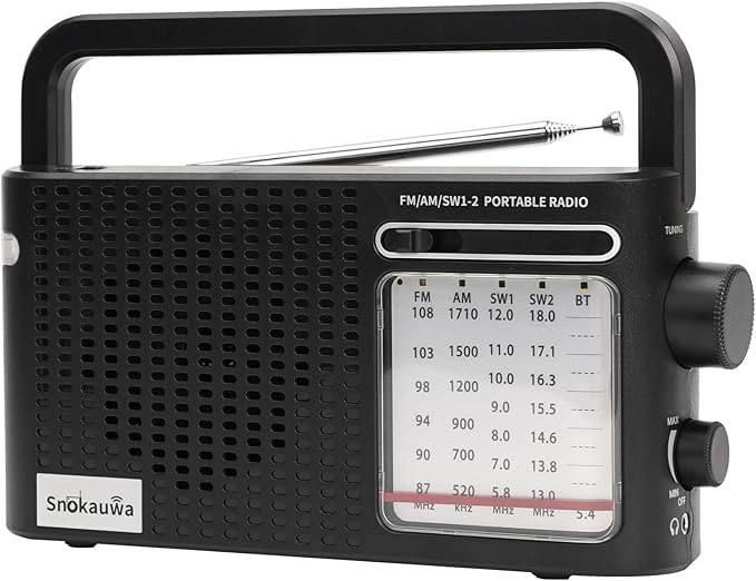 Portable Weather Radio AM FM SW, Wall Plug and Battery Powered, Transistor Radio with Bluetooth, Big Speaker, Large Dial, High/Low Tone Mode, Earphone Jack, Flashlight for Home and Outdoor