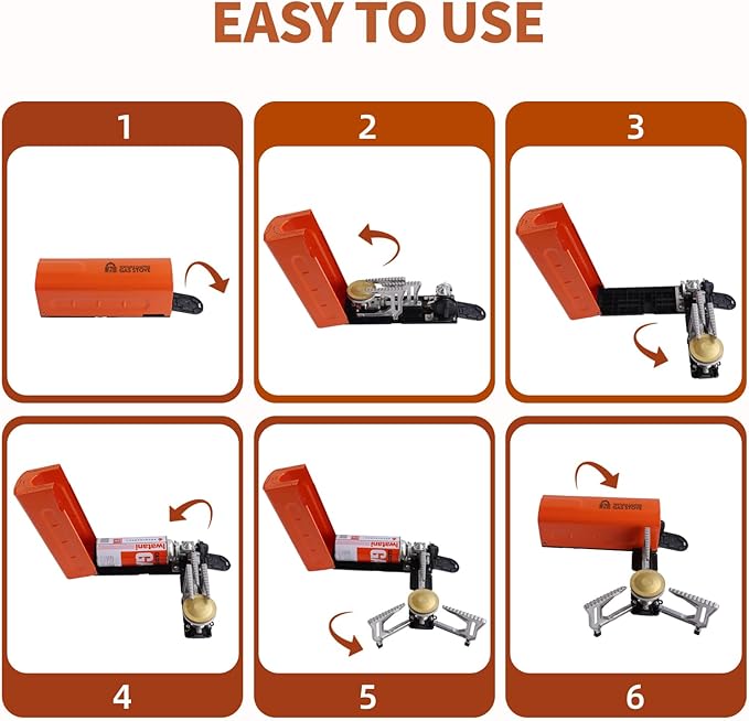 INFOOD Portable Butane Gas Camping Stove - 7500 BTU Compact Folding Design with Carry Bag for Backpacking, RV Trips, Picnic & Outdoor Indoor Cooking, Orange