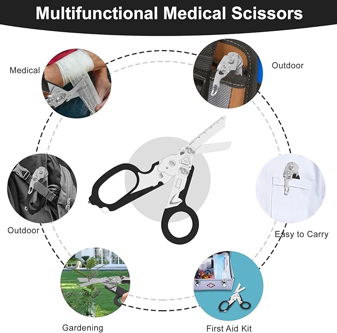 6-in-1 trauma shears - emergency responders, outdoor emergencies, medical staff, and outdoor camping, Gift box packaging with scissors storage K sheaths (Black)