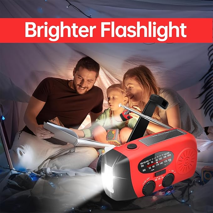 Solar Hand Crank Emergency Weather Radio,NOAA/AM/FM Portable Radio with 3 LED Flashlight 2000mAh Power Bank Cellphone Charger