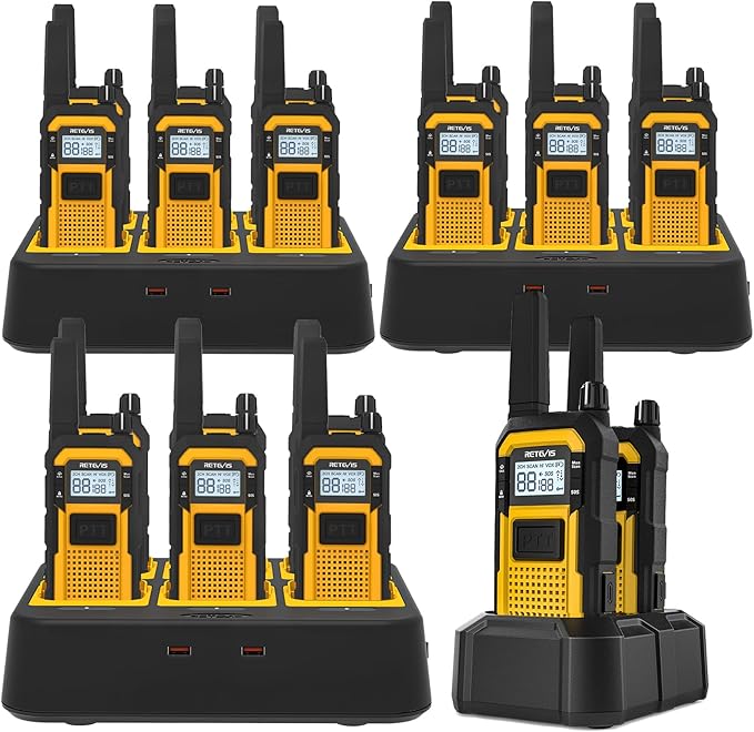 Retevis RB48 Heavy Duty IP67 Waterproof-Walkie Talkies,Covers up to 300,000 Square Foot-Business 2 Way Radios for Manufacturing Warehouse Construction Jobsite-Radios and 6-Way-Charger Bundle (20 Pack)