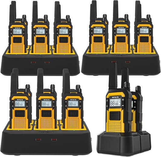Retevis RB48 Heavy Duty IP67 Waterproof-Walkie Talkies,Covers up to 300,000 Square Foot-Business 2 Way Radios for Manufacturing Warehouse Construction Jobsite-Radios and 6-Way-Charger Bundle (20 Pack)