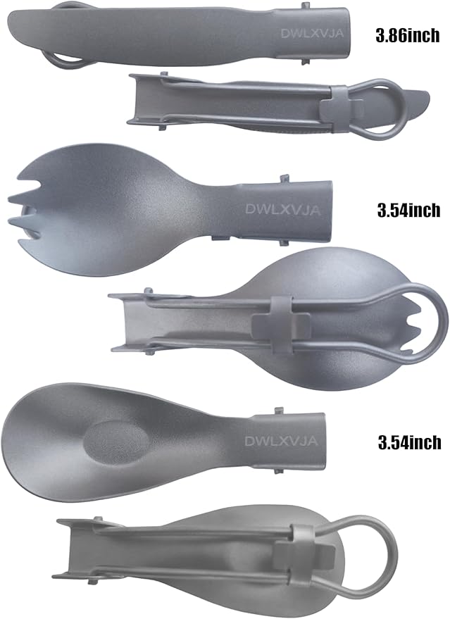 DWLXVJA Titanium Camping Utensils Set, 3-Piece Foldable Spork Spoon Knife with Case, 0.15lb Lightweight Travel Flatware for Backpacking Outdoor Hiking Office Lunch, Reusable Eco-Friendly Gift
