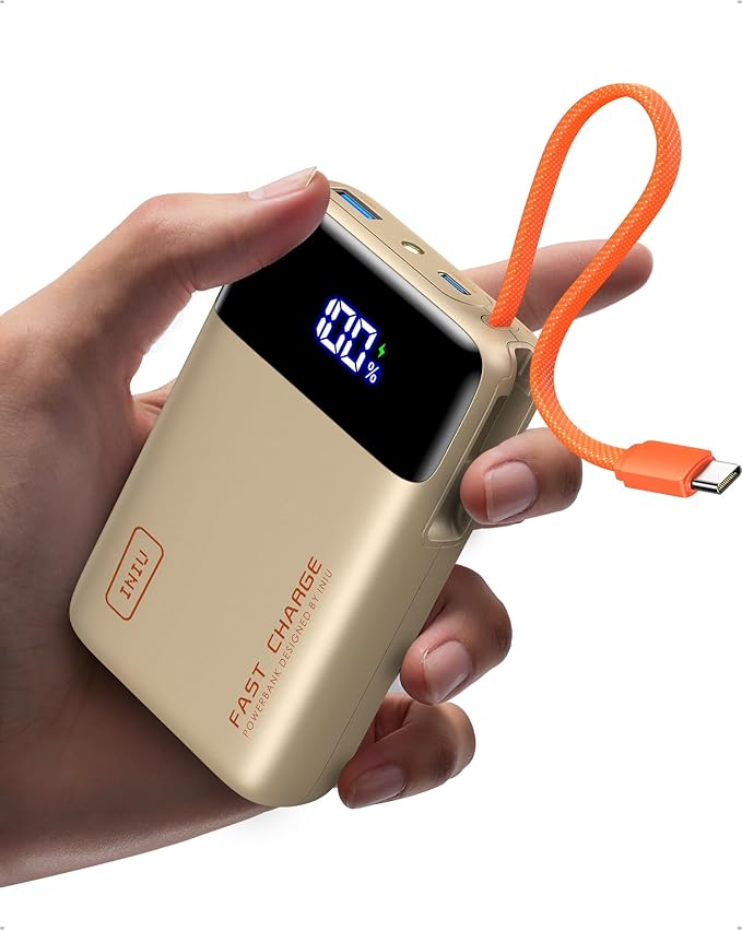 INIU 20000mAh Portable Charger, Small Power Bank, 45W PD Fast Charging Battery Pack, Fast Charging USB C in&Out Battery Pack, Travel Phone Charger for iPhone 17 16 15 Air Samsung S25 S24 Google, Beige