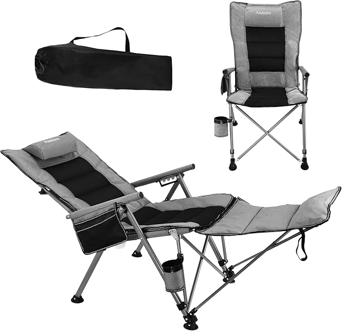 Folding Camping Chair for adults-3-in-1 Heavy Duty Foldable Camp Chair with Detachable Footstool, Padded Pillow, Cup Holder & Carry Bag,5-Speed Adjustable,400 LBS Capacity