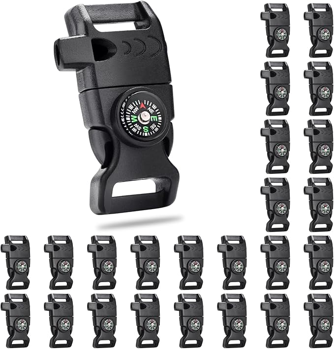 Paracord Buckle with Whistle Compass, Side Release Plastic Buckles for Paracord Bracelet