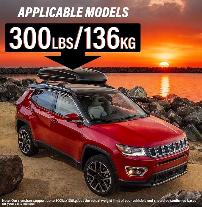 300lbs Roof Rack Cross Bars Compatible with Jeep Compass 2018-2025, Heavy Duty Aluminum Lockable Car Roof Rails Crossbar for Rooftop Cargo Luggage Kayak Canoe Bike Snowboard Black