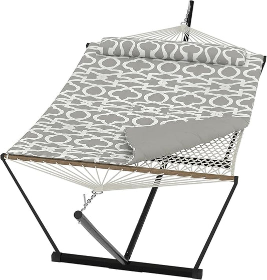 GarveeHome Double Hammock with Heavy-Duty Steel Stand, 2 Person Portable Hammock, 450LBS Max Weight Capacity, Easy Assembly, Ideal for Indoor, Backyard, Camping & Outdoor Use