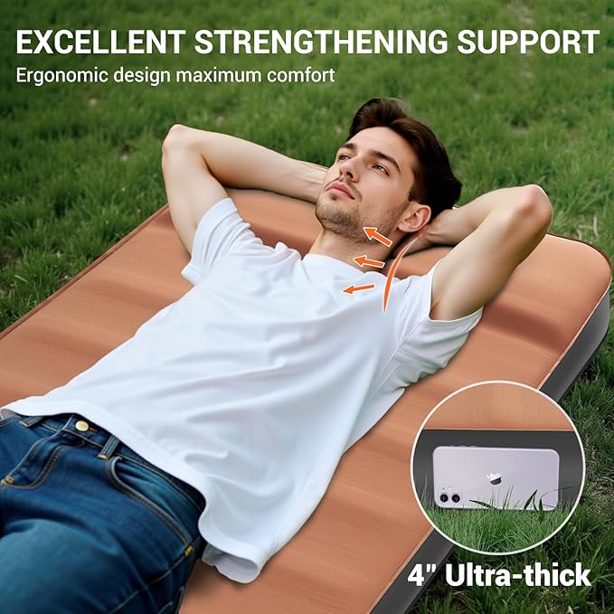 Elegear CumbreX™ Air & Foam Self Inflating Sleeping Pad, Built-in Electric Pump 4" Ultra-Thick Memory Foam Camping Mattress with Pillow Camping Pad 4-Season R-Value 9.5 Camp Mat (Khaki,Single)