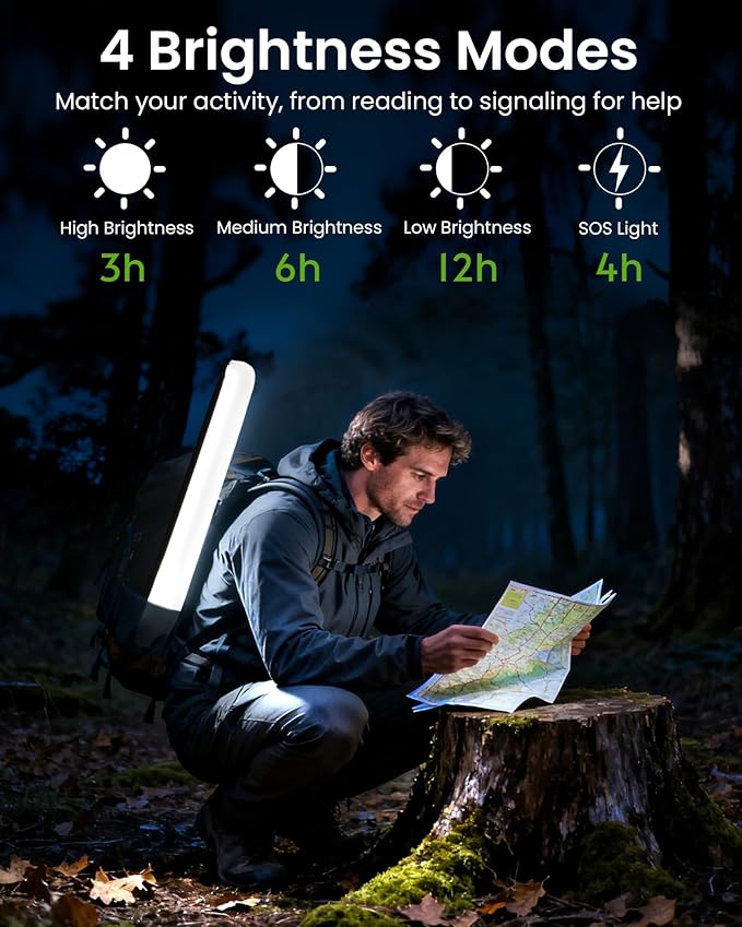 24" Inflatable Solar Camping Lantern, Magnetic LED Tube Light with USB-C 2000mAh Power Bank, IP66 Waterproof TPU Tent Light for Hurricane Emergency, Backpacking & Off-Grid Survival (Black)