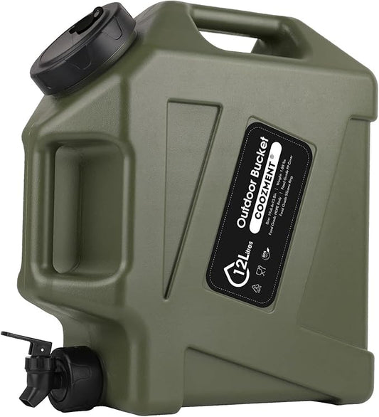 COOZMENT 3.2 Gallon/5 Gallon Water Containers with Spigot, BPA Free Water Jug, Military Green Water Tank, Multifunction Water Storage Containers for Camping Outdoor Hiking,Emergency Stroage