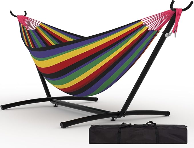 Garvee 2 Person Hammocks with Stand for Outside, Double Hammocks Portable Space Saving Heavy-Duty Steel Stand for Indoor Outdoor Patio with Carrying Bag, 450 lbs Capacity