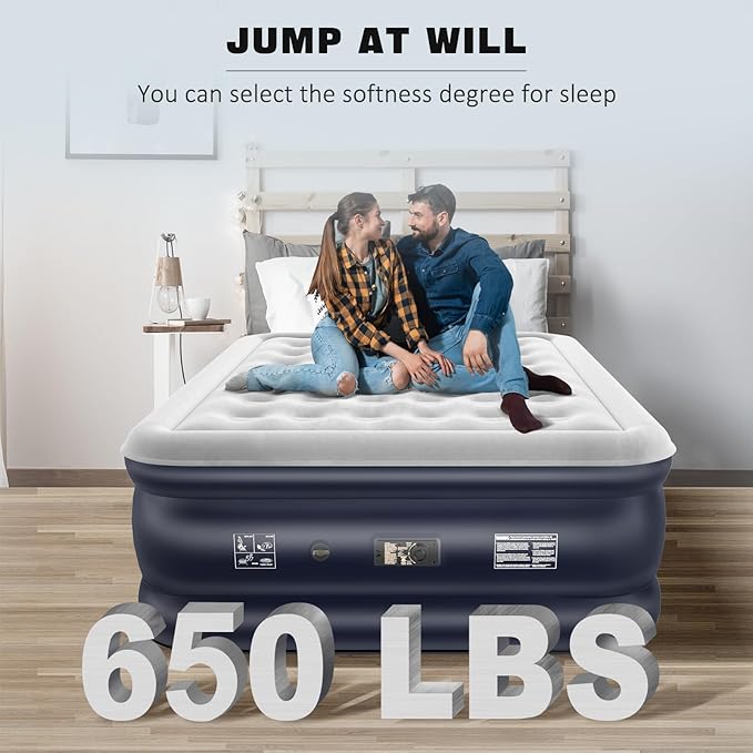 nalone Air Mattress Full with Built in Pump, Inflatable Mattress Blow up Mattress, 18'' Raise Portable Air Bed, Upgraded Fast Colchones Inflables for Home, Guest, Travel & Camping, 650lbs Max