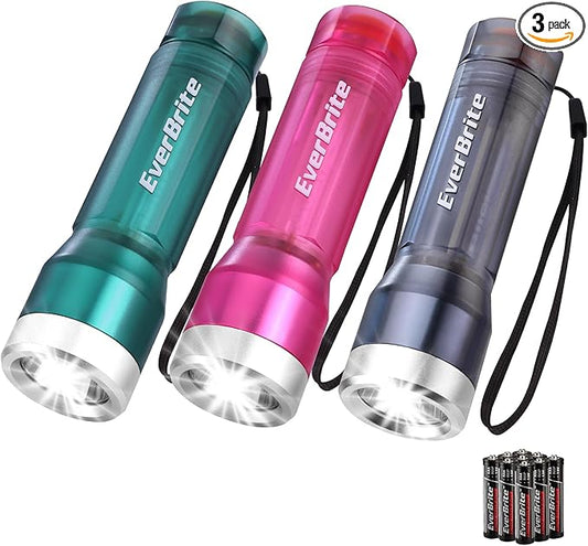 EverBrite 3-Pack Small Flashlight, Compact LED Flashlights with 3 Modes, Water-Resistant Mini Flashlight for Home, Camping, and Emergencies, 3 AAA Batteries Included, Assorted Colors