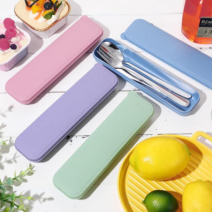 Yinkin 1 Pack Portable Travel Utensils Set with Case Reusable Stainless Steel Silverware Flatware Camping Cutlery Include Fork Spoon Knife for Work School Dishwasher Safe(Lavender Purple)