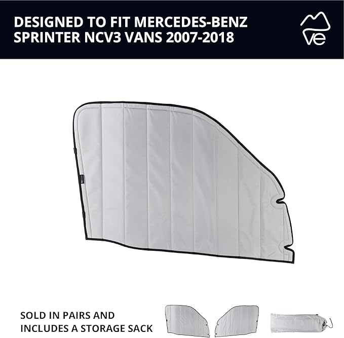 VanEssential Insulated Magnetic Blackout Front Door Window Covers (Pair) Designed for Mercedes-Benz NCV3 (Van Years 2007 to 2018) - Cool Gray