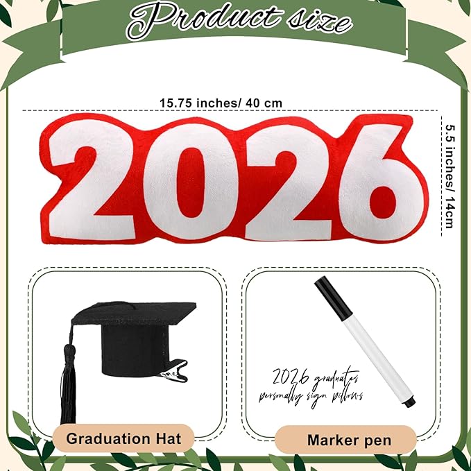 Beeveer Class of 2026 Autograph Stuffed Pillow 15.7" Graduation Autograph Stuffed Pillow Graduation Guest Signature Gifts Grad Party Sign in Decor for High School College(Red,Classic)