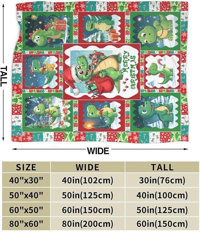 Christmas Dinosaur Blanket Cute Dinosaur Flannel Plush Throw Blanket Cozy Dinosaur Fleece Bedding Stuff Decor Blanket Gifts for Dinosaur Lover Girls Boys Kids Adults Women Bed Travel 40"x50"