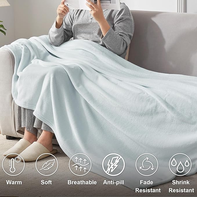 Hansleep Fleece Ice Blue Queen Blanket, Super Soft Flannel Fuzzy Plush Cozy Blanket for All Seasons, Ice Blue, Queen 90x90 Inches
