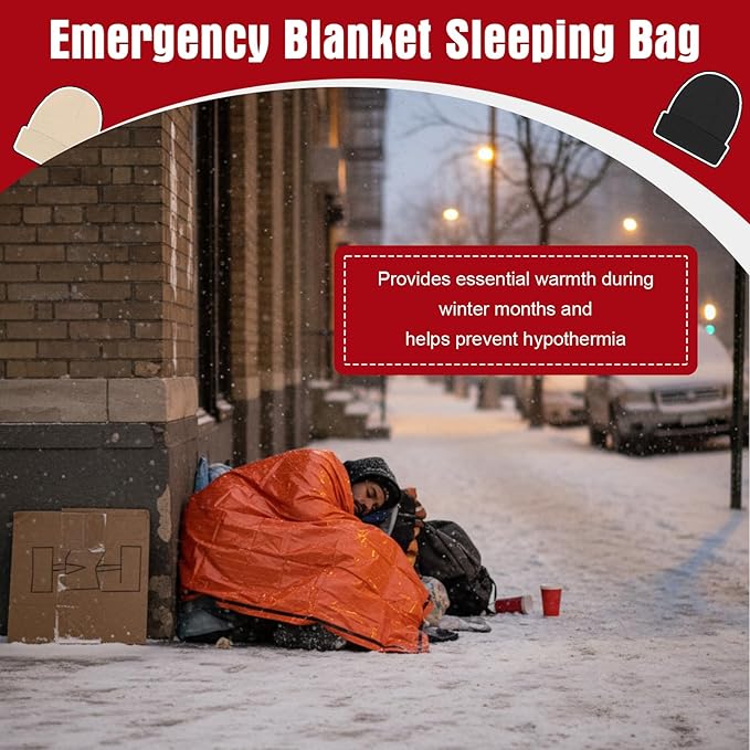 Chicingyou 120 Pcs Homeless Care Package Supplies Bulk Winter Emergency Thermal Blankets Warmer Beanie Socks Touchscreen Gloves for Men Women Cold Weather Outdoor Survival Kits(Multicolor)