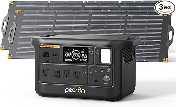 PECRON F1000LFP Portable Power Station with 2 x 200W Solar Panels, 1500W, 1004Wh LiFePO4 Battery Solar Generator, UPS, Fast Charging, Perfect Power Backup for Camping, Home Use, RV