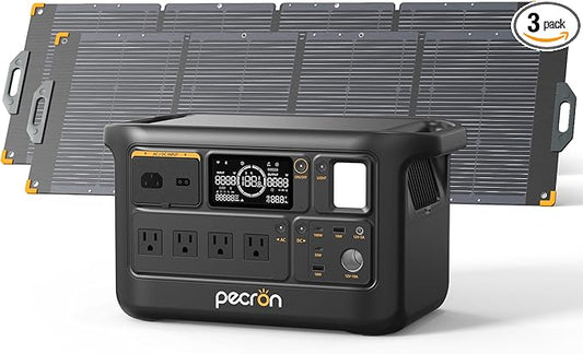 PECRON F1000LFP Portable Power Station with 2 x 200W Solar Panels, 1500W, 1004Wh LiFePO4 Battery Solar Generator, UPS, Fast Charging, Perfect Power Backup for Camping, Home Use, RV