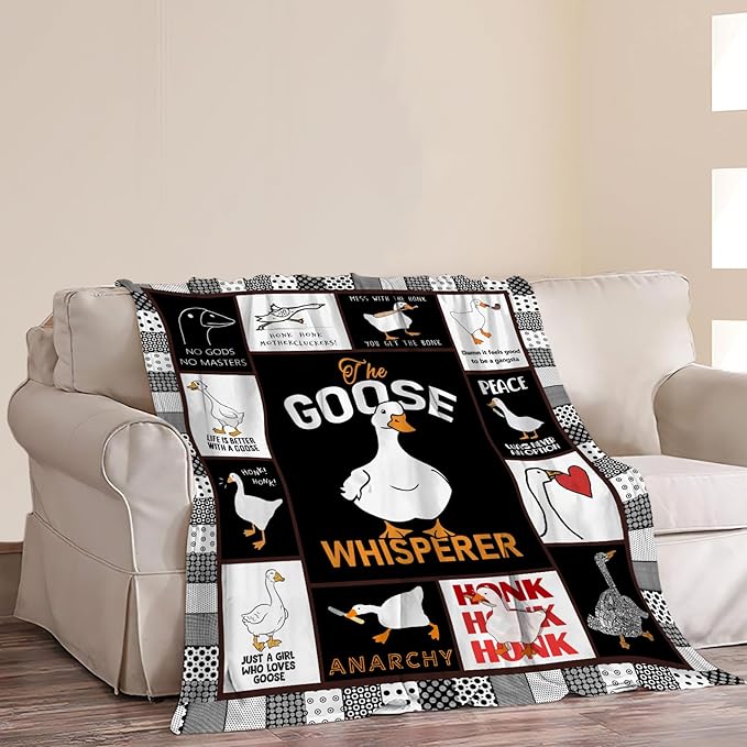 Funny Goose Blanket Soft Cozy Cute Goose Plush Throw Blanket Warm Lightweight Flannel Fleece Bedding Goose Stuff Animal Decor Blanket Gifts for Lover Girls Kids Adults Women 60"x80"