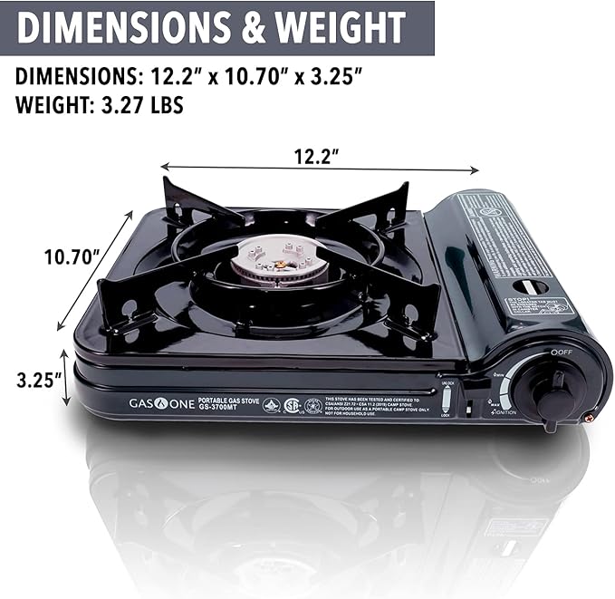 GAS ONE NEW 10,000 BTU CSA List Portable Butane Gas Stove with Carrying Case CSA Listed- Midnight