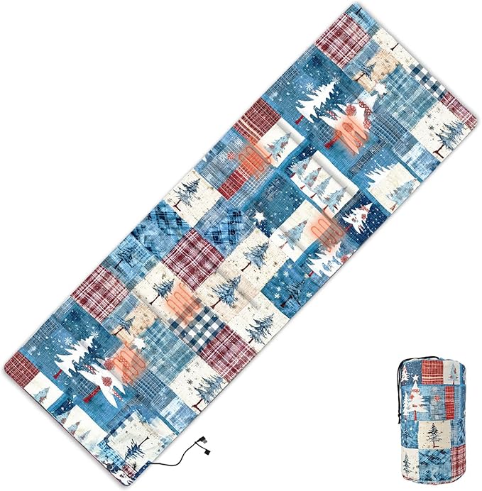 Heated Sleeping Bag pad, 3 Adjustable Temperature Levels, Heated Sleeping Bag Liner for Cold Weather Backpacking or Hiking, Multi USB Power Supported (Christmas Tree, 76" x 24")