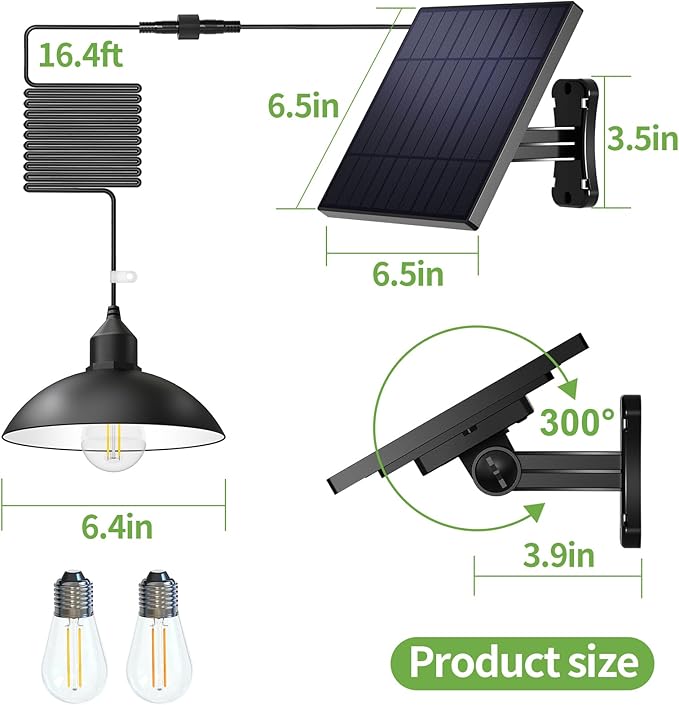Lightonight Solar Pendant Lights IP65 Weatherproof Dusk to Dawn Solar Shed Lamp with Remote Controller for Outdoor Gazebo Barn Chicken Coop Bullpen Pig Pen Stables Tents 1 Pack