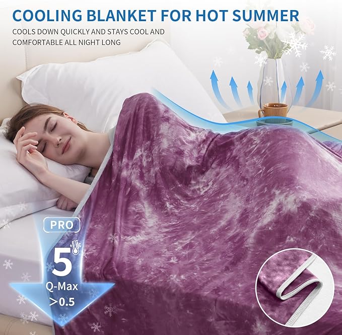 Guohaoi Cooling Blanket for HotSleepers - Arc-Chill Q-Max >0.5 Cool Fiber, 100% Oeko-Tex Certified, Summer Lightweight Throw Blanket, Absorbs Heat to Keep Body Cool for Night Sweats(90x108 Purple)