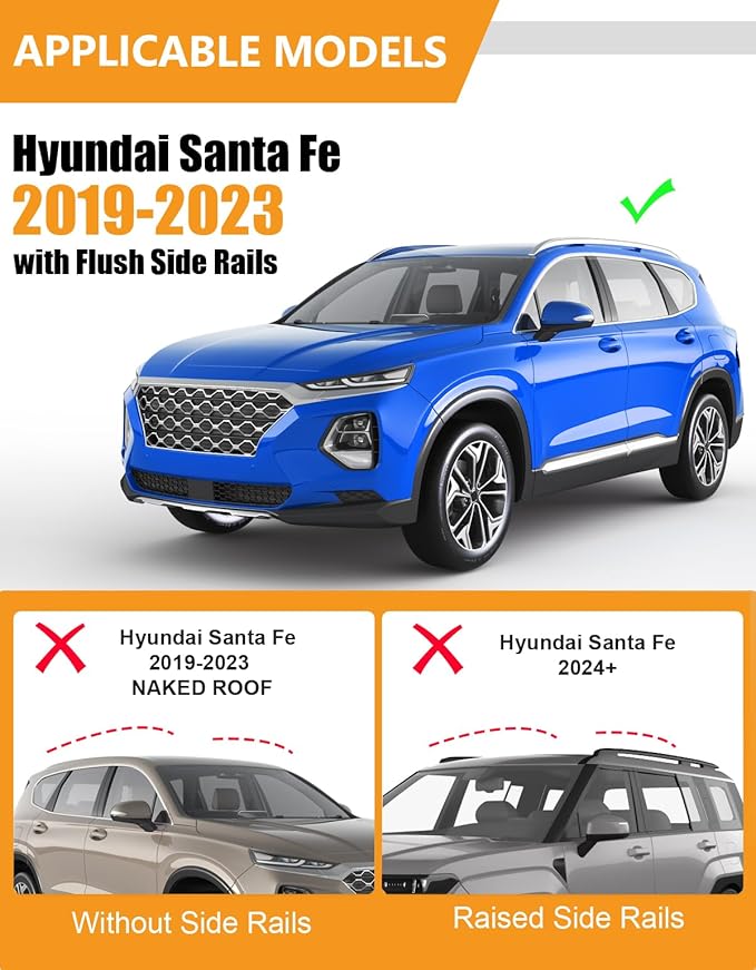 KINGGERI 300lbs Roof Rack Cross Bars Compatible with 2019-2023 Hyundai Santa Fe & Santa Fe Hybrid, Lockable Anti-Theft Aluminum Roof Rails Crossbars Cargo Carrier Bag Black
