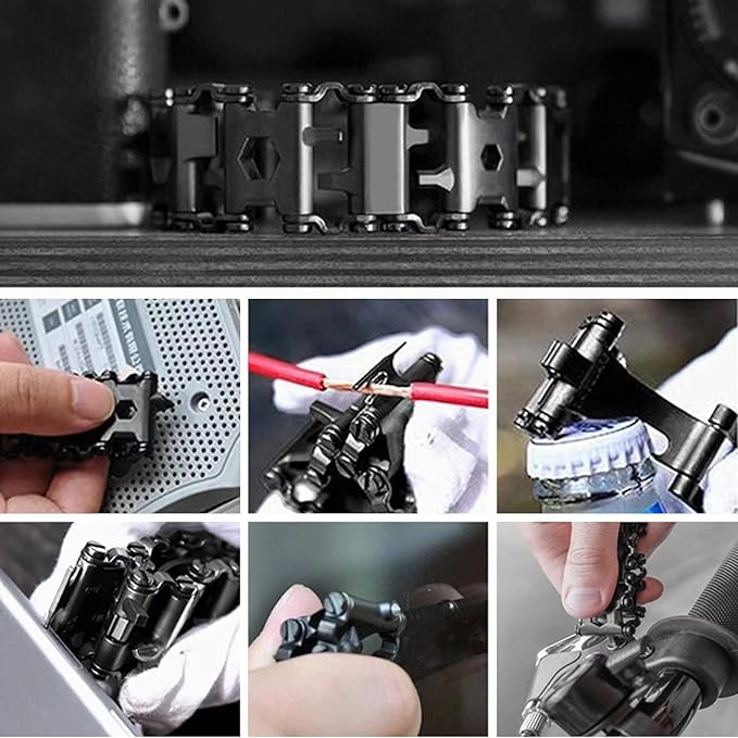 Multitool Bracelet 29 in 1 Tools Bracelet for Men and Women, Stainless Steel Multi-Functional Tool, Utility Wrist Survival Band for Sailing Travel Camping Hiking-Black