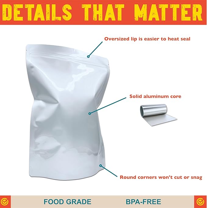 1 Gallon Mylar Bags, 16 Mil Total Thickness, Large Stand-Up Resealable Mylar Bags for Long Term Food Storage, Freeze Drying [40-Pack | 10" x 14" x 5"]