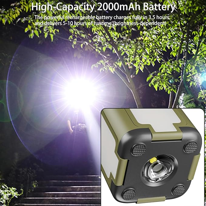 Solar LED Camping Lantern Portable IPX4 Waterproof Camping Lamp Rechargeable with 2000mAh Solar Charging & LED Power Indicator Lantern with 6 Modes Portable Flashlight Tent Lights for Camping Hiking