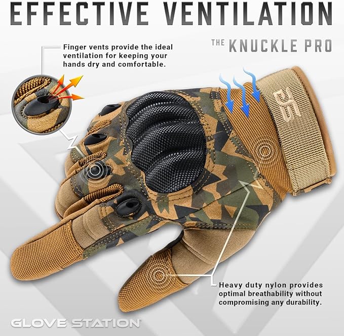 Glove Station Tactical Gloves for Men – Touchscreen Utility Gear with Hard Knuckle Protection Used in Motorcycle, Airsoft, Combat, Police, Shooting & Outdoor Work Camouflage - Hard Knuckle X-Large