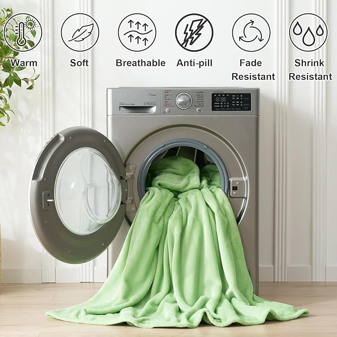 Hansleep Fleece Grass Green Twin Blanket, Super Soft Flannel Fuzzy Plush Cozy Blanket for All Seasons, Grass Green, Twin 60x80 Inches
